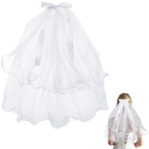 JYNVO Schleier Braut, Hochzeit Brautschleier, Schleier Kurz Elegent Braut Bridal mit Kamm Tüll Hochzeitsschleier Hochzeit, Kurzer mit Kamm 55 cm, für Jga Junggesellinnenabschied Traumhochzeit Zubehör