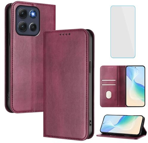 OUEAYIEN RFID Phone Case Wallet for Motorola Moto G86 5G Burgundy | with Screen Protector,Shockproof,Leather Flip Cover,Kickstand,Card,Vintage Mobile Case for Motorola G86 Moto G 86 5G