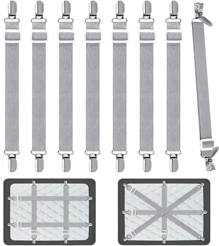EUBSWA Bettlakenspanner Verstellbare 50-230cm, Bettlaken Spanner bettlaken Halter spanngurte Elastische Bettlakenverschlüsse Lakenspanner zu Halten Bettlaken Matratze Bügelbrett Sofa (8, Grau)