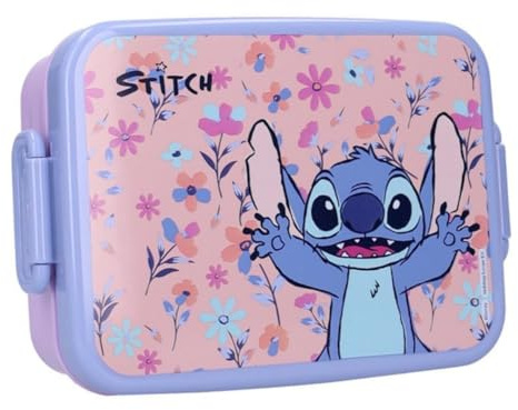 My sweety pop Boîte à Goûter Lilo & Stitch Lilas Lunchbox Enfant Disney | À Imprimé Floral Boîte à Déjeuner Sans BPA pour école et Maternelle Design Robuste et Compact 16x13x5 cm