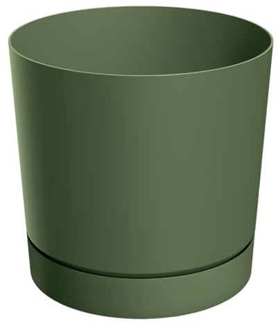 B2C Plant Pot with Saucer Indoor Outdoor Matt Plastic Round Planter Flowerpot Cover Durable Modern With Drainage Smooth Texture (Pine Green, 22.5L (D33.8cm x H32.6cm))