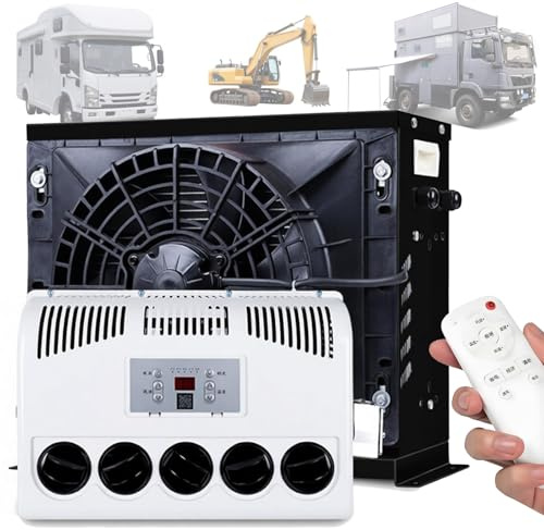 Quixnova 12V/24V Split-Klimaanlage, LKW-Klimaanlage mit Fernbedienung für Wohnmobile, LKWs, Sattelzüge, schnelle Kühlung, geräuscharm Black-12V
