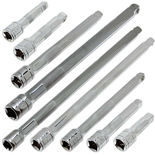 SPARES2GO 9 Piece Wobble Extension Bar Set (1/4'', 3/8'', 1/2'')