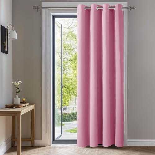 Deconovo Vorhang mit Ösen, Verdunkelungsvorhang, Ösenvorhang, Blickdicht, 242x132 cm(HöhexBreite), Rosa, 1 Stück