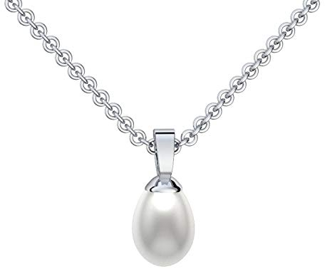 Amoonìc Perlenanhänger Tropfenform Silber 925 (echte hochwertige 7 mm Süßwasser Perle) GRATIS Ich Liebe Dich-Etui Gravur Tropfen Perlen Perlenkette oval Silberkette weiß echt FF89-1 SS925SWPE45