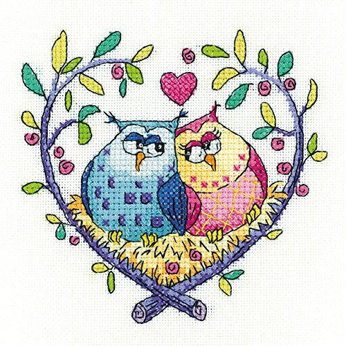 Heritage BFLO1435-A Love Owls Counted Cross Stitch Kit Aida 10.5x10.5cm
