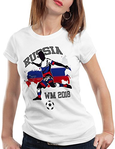 style3 WM 2018 Russland Damen T-Shirt Fußball Weltmeisterschaft Trikot Russia, Farbe:Weiß, Größe:2XL