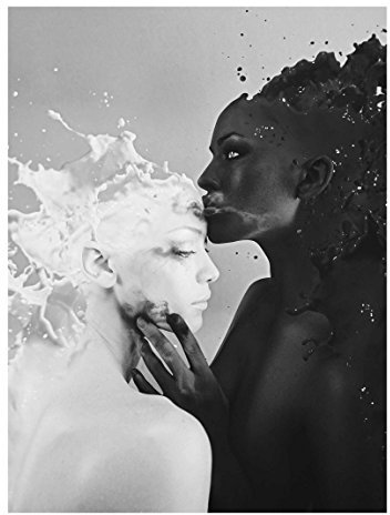 Bilderwelten Glasbild Wandbild Milch & Kaffee Kuss schwarz weiß 80 cm x 60 cm