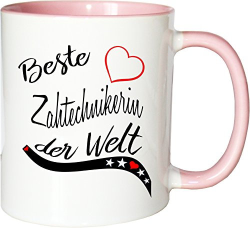 Mister Merchandise Becher Tasse Beste Zahntechnikerin der Welt. Kaffee Kaffeetasse liebevoll Bedruckt Beruf Job Arbeit Weiß-Rosa