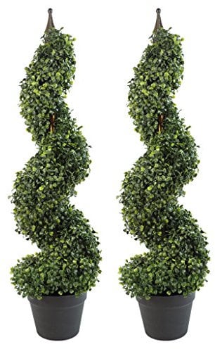 Leaf Künstlicher Buchsbaum-Turm, Formschnitt-Spirale, Metall, 90 cm hoch, Grün, LEAF-7004-PAIR