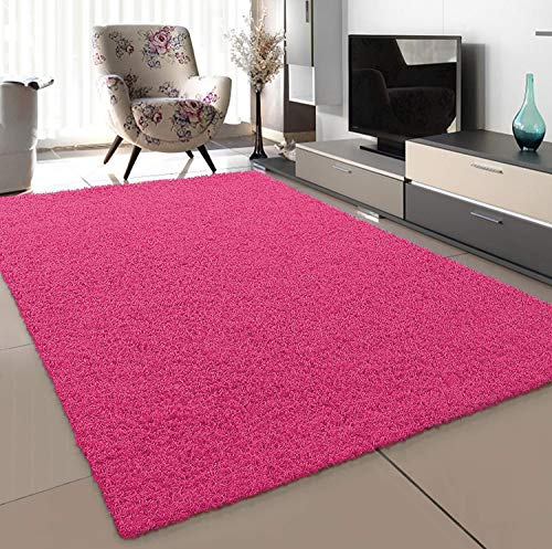 SANAT Teppich Wohnzimmer - Rosa Hochflor Langflor Teppiche Modern, Größe: 120x170 cm