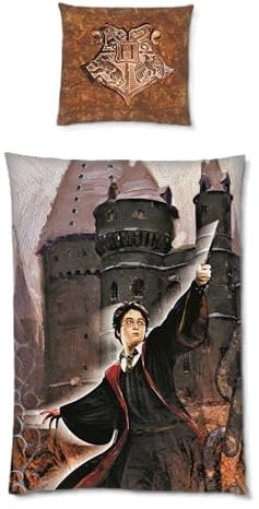 Harry Potter Fleece Bettwäsche 135x200 80x80 cm · Kinderbettwäsche extra weiche Kuschel-Bettwäsche · Winterbettwäsche mit Motiv Harry Potter Hogwarts Wappen