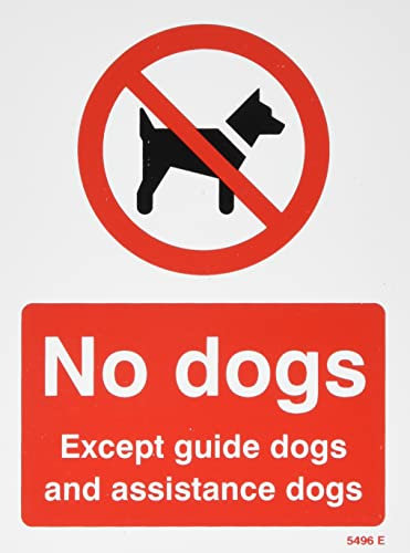 Caledonia Signs 15496E No dogs Except guide dogs and assistance dogs Rigid PVC Safety Sign, 200.0 mm*1.0 mm*150.0 mm