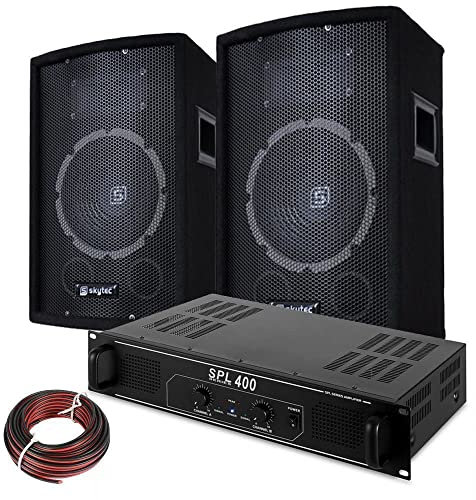 Set DJ Altavoz + Amplificador 400W – Sonido Potente, Ideal para Principiantes, fácil de Instalar, Compatible con mesas de Mezcla, portátil ensayos y Fiestas