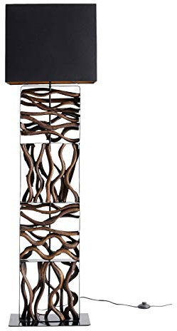 Kare Design Stehleuchte Nature Wave, Schwarz, 1-flammige Stehlampe, Stahl, Baumwolle, recyceltes Treibholz, Unikat, E27 Fassung, Leuchtmittel nicht inklusive, 163x45x30 cm (H/B/T)