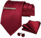 JEMYGINS 9cm Breit Extra lang Krawatte Herren Weinrot in Seide Geeigneter Hochzeit Fest und Einstecktuch Krawattenklammer Set(8)