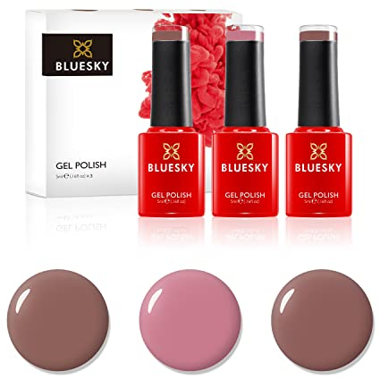 BLUESKY Gel Polish, Gel Nagellack Set, Warm Nudes. Clay Canyon 80571, Light Brown A043, Satin Nightie 80563. 3 x 5 ml Nudefarben, Braun, Orange
