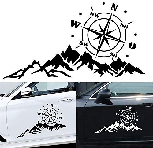 YlRNhe 2 Stück 56x30cm Berg Kompass Aufkleber für Motorhaube Auto Karosserie Seitentür Kompass Grafiken Auto Aufkleber wasserdichte Vinyl Aufkleber Aufkleber für Jeep Truck SUV Offroad-Fahrzeuge