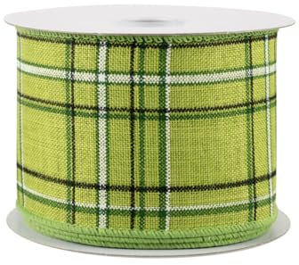 Grünes kariertes Weihnachtsband mit Draht, 6,4 cm x 9,1 m, Drahtband, Smaragdgrün, Kelly Green & Lime Plaid, Saint Patrick's Day, Ostern, Erdtag, Frühling, Dekoration, Kranz