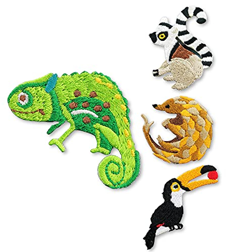 Patches zum Aufbügeln Tropische-Tiere 4 Stück Buegelbilder Bestickte Patches Sticker Gestickte Aufnäher Applikation für DIY Kleidung Jeans T-Shirt Jacken Rucksäcke