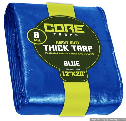 Core Tarp - Tarpaulin Waterproof Heavy Duty(155 g/m²|12′ X 20′ | 3.65m X 6.1m|Blue-8 Mil) UV Resistant, Tear Proof, Protective Poly Tarpaulin with Reinforced Edges for Multi-purpose usage
