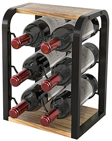 J JACKCUBE DESIGN Casier à bouteilles en bois rustique pour 6 bouteilles de vin pour comptoir, 3 niveaux Support de rangement pour la décoration de la maison, bar, cave, gardemanger, armoire