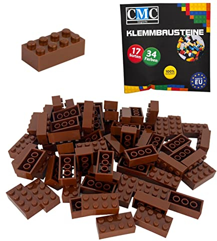CMC imports 50 Klemmbausteine Bausteine 2x4 Noppen Kompatibel Bricks 8 Noppen freie Auswahl 34 Farben (090 - Braun)