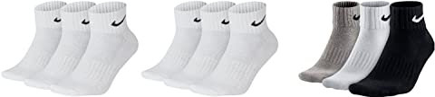 Nike 9 Paar Socken One Quater Socks Herren Damen Kurze Socke Knöchelhoch, Farbcode + Farbe:A22 6 Paar weiss 3 Paar bunt, Größe:42-46