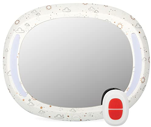 Nuby LED Licht Rücksitz Baby Auto Spiegel mit Fernbedienung Licht Weitblick Bruchfester Spiegel Einstellbar Weiß Wolke