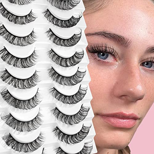 Glowing Win Faux Cils 3D Volume Russe Cils Doux 10 Paires Faux Cils Naturel Court Reutilisable Russian Lashes Cat Eye Moelleux faits à la main Mink Fluffy Fake Lashes False Eyelashes