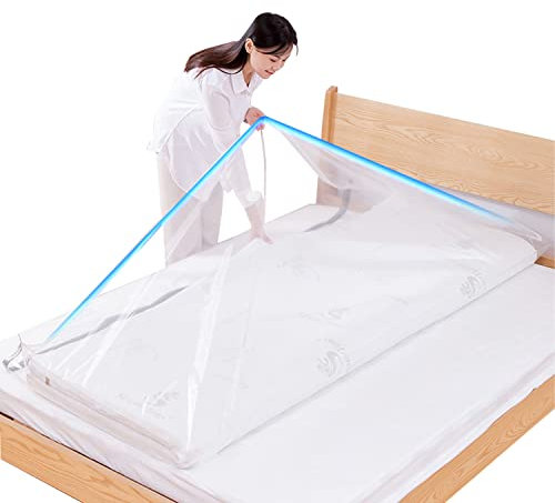 Large Vacuum Storage Bags Waterproof Sealable Vacuum Seal Mattress Bag with Zip Reusable Space Saver Bags for Mattress,Clothes, Compress Mattress By 85%, No Vacuum Pump (220x100cm)