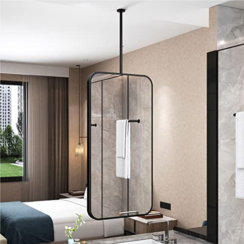Hamankim Miroir Rectangulaire Nordique Monté Au Plafond Noir Tige De Suspension Pour Salle De Bains Toilette Maquillage Salon Chambre Vestiaire Entrée Miroir Décoratif