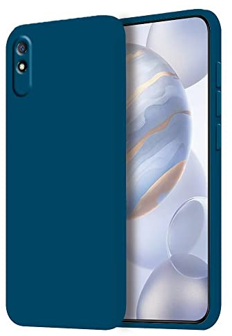 HONLEN Hülle für Redmi 9A / Redmi 9AT Schutzhülle Case, (6.53 Inches) Liquid TPU Silicone Handyhülle mit Fallschutz Silikon Cover Saphirblau