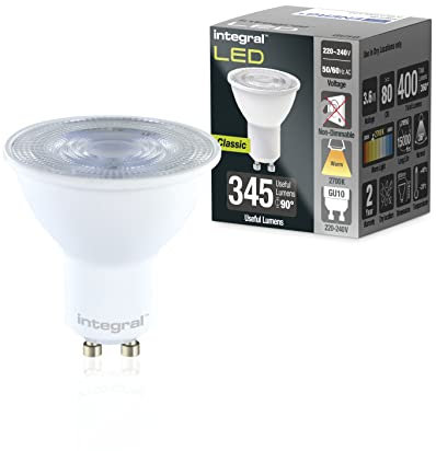 Integral Bombilla LED 5 PACK GU10 Cálido 2700K, 400LM, 3,6W (equivalente a 50W) No Regulable - Eficiencia energética e ideal para focos y luces empotradas en baños, cocinas, salones