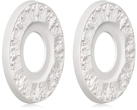 ELFCAB 2 Pcs Vintage Carved Flower Ceiling Medallion for Light Fixtures and Ceiling Fans (10-1/8OD X 4ID White)
