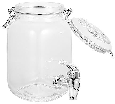 UPKOCH Getränkespender Aus Glas Mit Zapfen Durchsichtiger Einmachglas-Getränkespender Mit Wasserhahn Party-Saft Eiskübel Weinfass Mit Abzugsklemme Verschlussdeckel Für Die Küche 1 L