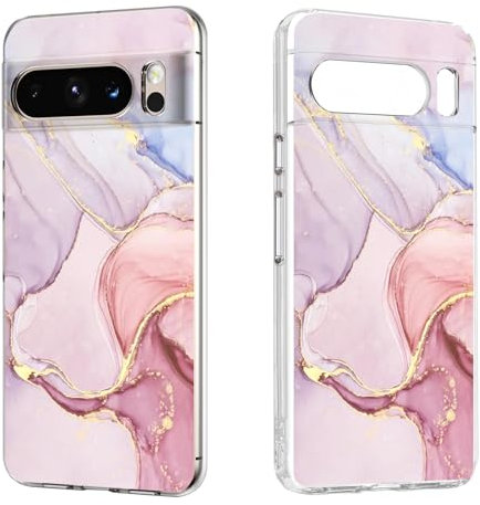 Housse de Protection Complète en TPU Souple pour Google Pixel 8 Pro 6.7 Pouce avec Dessin de Marbré Brillant, Coque Ultra Fine avec Design de Pare-Chocs Antichoc pour Google Pixel 8 Pro 5G 2023 - Rose