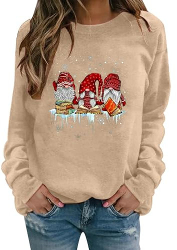 XTBFOOJ Weihnachten Damen Pullover Winter Rentier Bambi Schneemann Weihnachts-Sweatshirt Halloween kostüm Damen Damen Sweatshirt ohne Kapuze Fleecejacke Damen lang Winterpullover Damen Schulterfreies