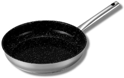 Venteo Noir 24 cm Poêle inox KitchenPro Revêtement céramique antiadhésif - Adaptée à tous les feux induction/vitro céramique/électricité/gaz - Différentes tailles 20/24/28cm - Noir