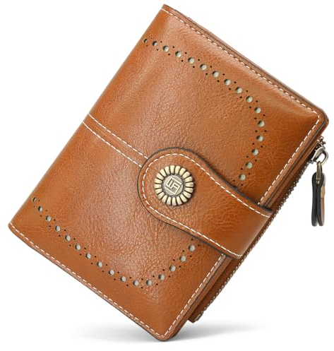 YERUUE Porte Monnaie Femme en Cuir PU Portefeuille Femme Petit Format Porte Feuilles pour Femme Court Portefeuilles Femme RFID Blocage avec 20 Emplacements Cartes et Zippé Pochette à Monnaie (Marron)