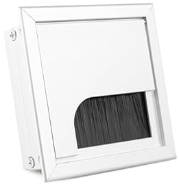 ATM® Schreibtisch-Kabeldurchführung | Edelstahl mit integrierter Bürste und Klappe | Für Ordnung und Übersicht am Arbeitsplatz | Rechteckig (Silber, 80 x 80 mm)