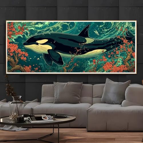 Diamond Painting Orca Fisch Diamond Painting Erwachsene 5D Diamant Painting Bilder Erwachsene Kinder, DIY Diamond Painting Set Strass Stickerei Malerei für Home Wand Dekor Geschenke (120x60cm) -167BD