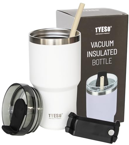 Thermal Coffee Cup Travel Mug, 20 oz, Insulated Tumbler with Lid and Straw, Stainless Steel Travel Cup, Reusable Travel Cup with Splash Proof Lid (White)