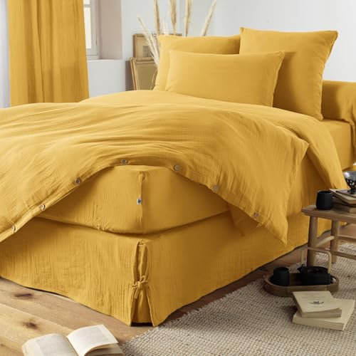 Cache sommier 160x200 cm Gaze de Coton Safran