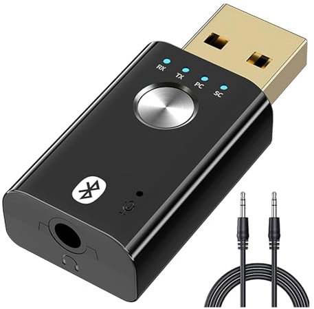 Bordhap 4 in 1 USB Bluetooth 5.1 Transmitter Receiver, Portable Wireless Bluetooth Adapter for PC, Sound Card, Car, Headphones