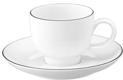 Seltmann Weiden Lido Black Line Espressotassen mit Untertassen 6er Set, 90 ml, Tassen-Untertassen-Set mit schwarzem Rand, Porzellan, Weiß