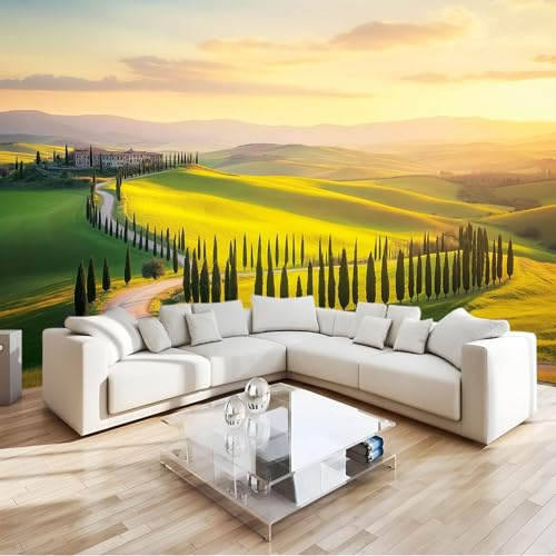 Fototapete 3D Effekt Italien Toskana Landschaft Vliestapete Wohnzimmer Schlafzimmer 400x280 cm Vlies Tapete Art Wandtapete UV-Beständig Wanddekoration Tapete
