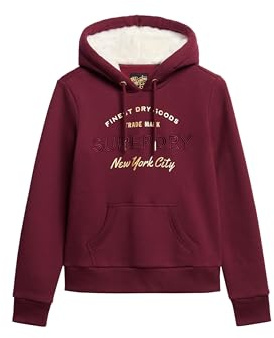 Superdry Damen Luxe Hoodie mit Logo in Metallic-Optik Burgunderrot 38