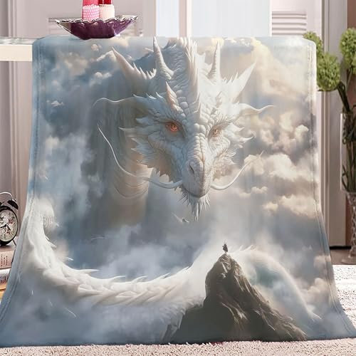 Kuscheldecke Tierspiel Drache Muster 130x150 cm, Warme Sofadecke Wohndecke - Superweiche und Kuschelige Fleecedecke Flanell Decke Licht