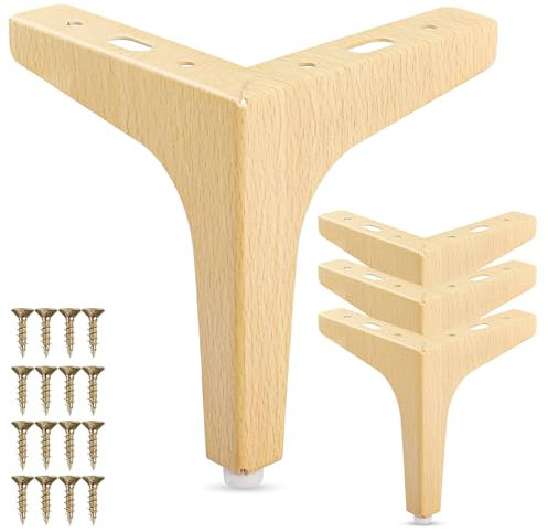 La Vane 5 inch Metal Furniture Legs, Set of 4 Modern Iron Diamond Triangle Furniture Feet DIY Replacement Natural Wood for Cabinet Cupboard Sofa Couch Chair Ottoman